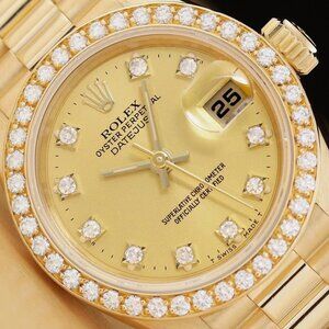 ROLEX LADIES PRESIDENT FACTORY DIAMOND 18K YELLOW GOLD WATCH